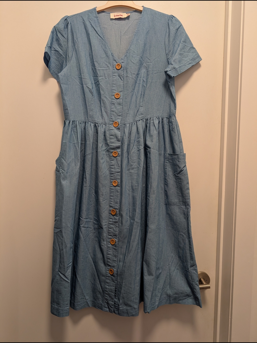 Light Blue Chambray Button-Front Cotton Dress